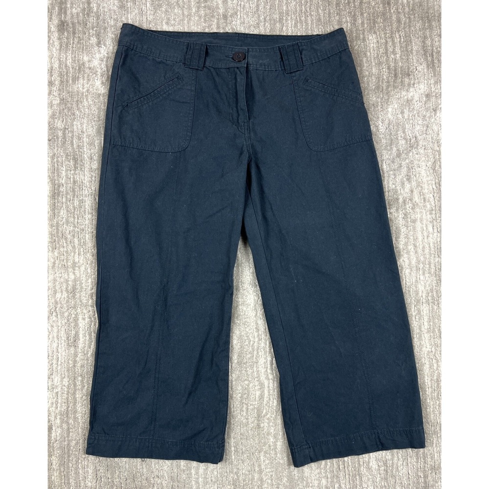 TU Cropped Cargo Trousers Womens 14 Blue Cotton Straight Leg Mid Rise Utility